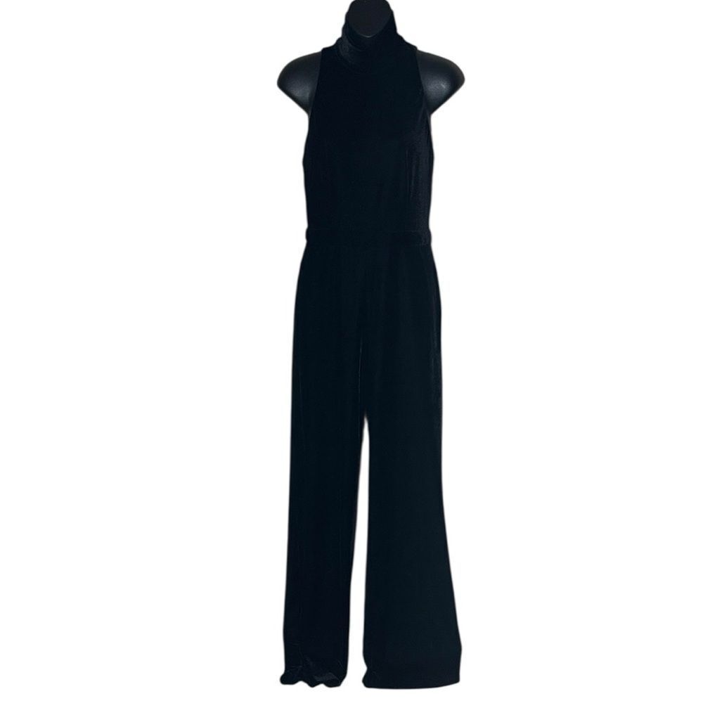 REISS women’s dori velvet jumpsuit 2 open back high neck quiet luxury black - Picture 2 of 14